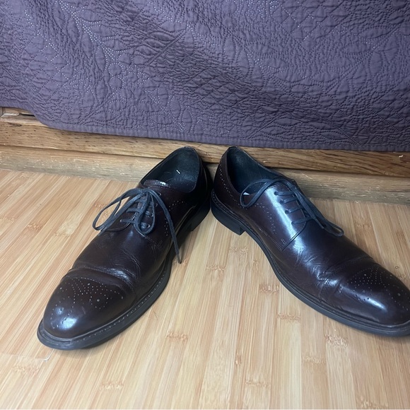 Men’s Kenneth Cole Dark Brown Leather Brogue Oxford Loafers Size 12 - Picture 1 of 8